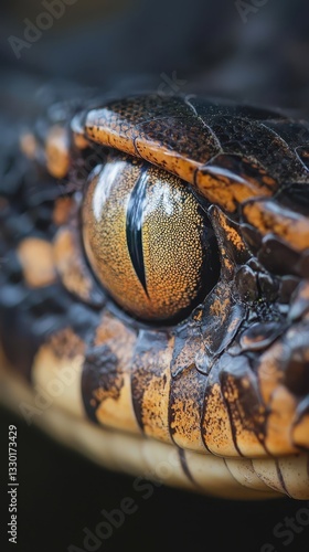 Detailed Close-up of a Snake Eye Showing Unique Textures and Patterns