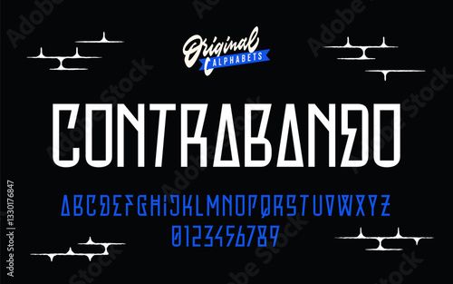 Original typeface inspired by urban street aesthetics, graffiti, tattoo art, mexican american chicano culture. Great for music band logo, poster, sticker, label, flyer, apparel, packaging.
