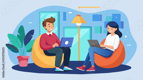 A mentorship session in a cozy corner of the incubator as a Gen Xer offers valuable guidance and feedback to a young entrepreneur on their pitch presentation.. Vector illustration
