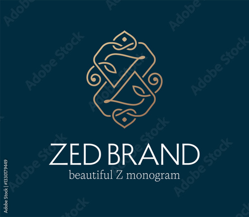 Ornamental Frame. Letter Z Ornate Line Art Logo Design. Vintage Embellished Floral Z Logo. Classy Golden Elegant Monogram. Universal Z Sign.