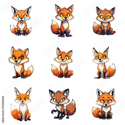 set of fox cute vector element, animal, cartoon, cat, dog, vector, set, illustration, head, pet, fox, icon, pig, tiger, cute, bear, animals, collection, baby, face, funny, rabbit, cow, character