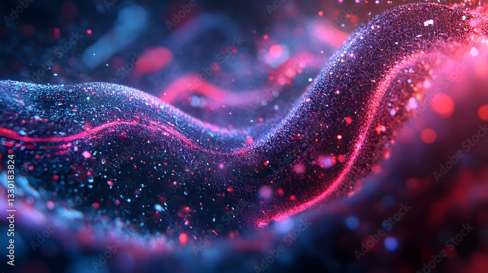 Shimmering pink and blue particle wave in motion Shimmering pink and blue particle wave in motion