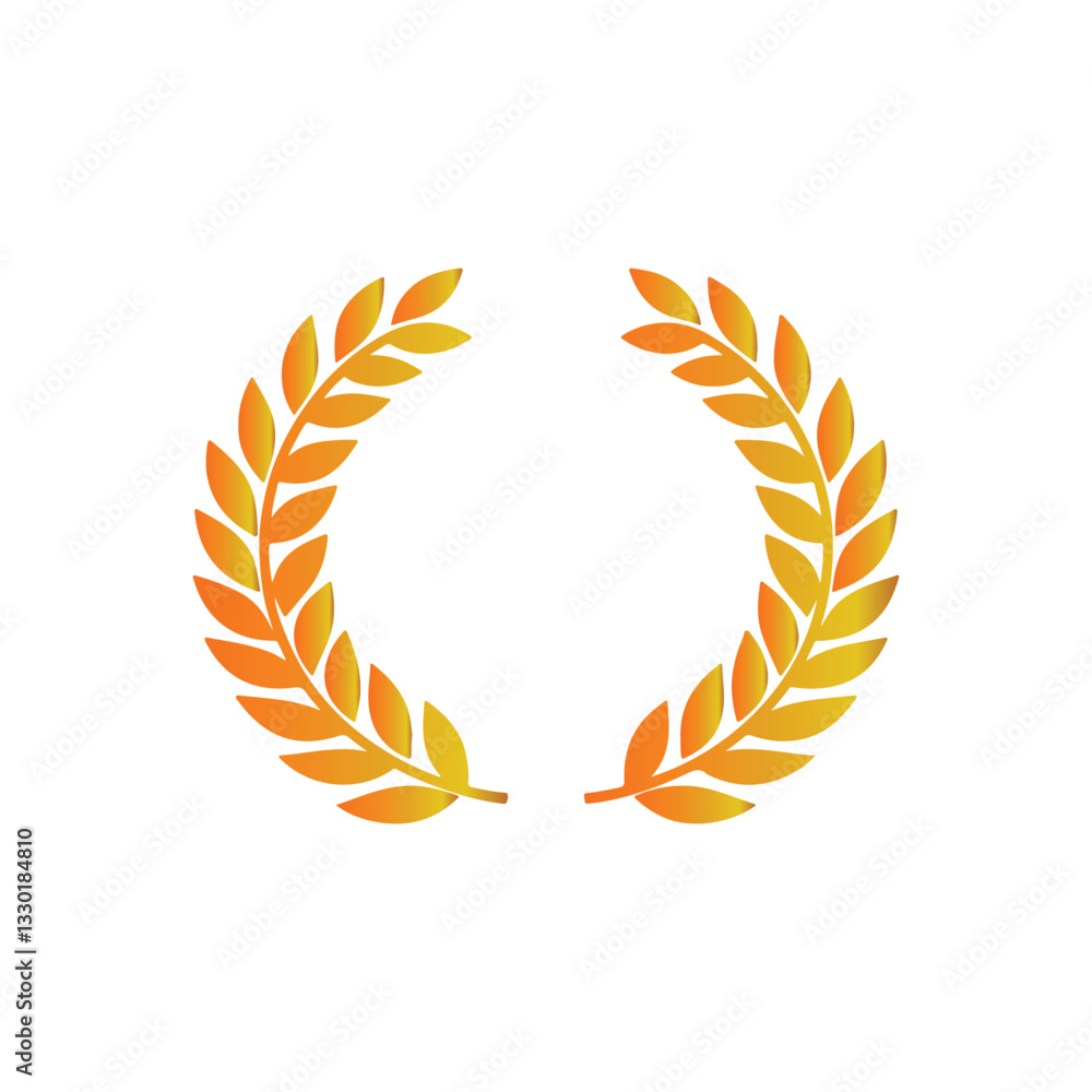 Gold Laurel Wreath Award Icon with Wheat Branches and Leaves Gold Laurel Wreath Award Icon with Wheat Branches and Leaves