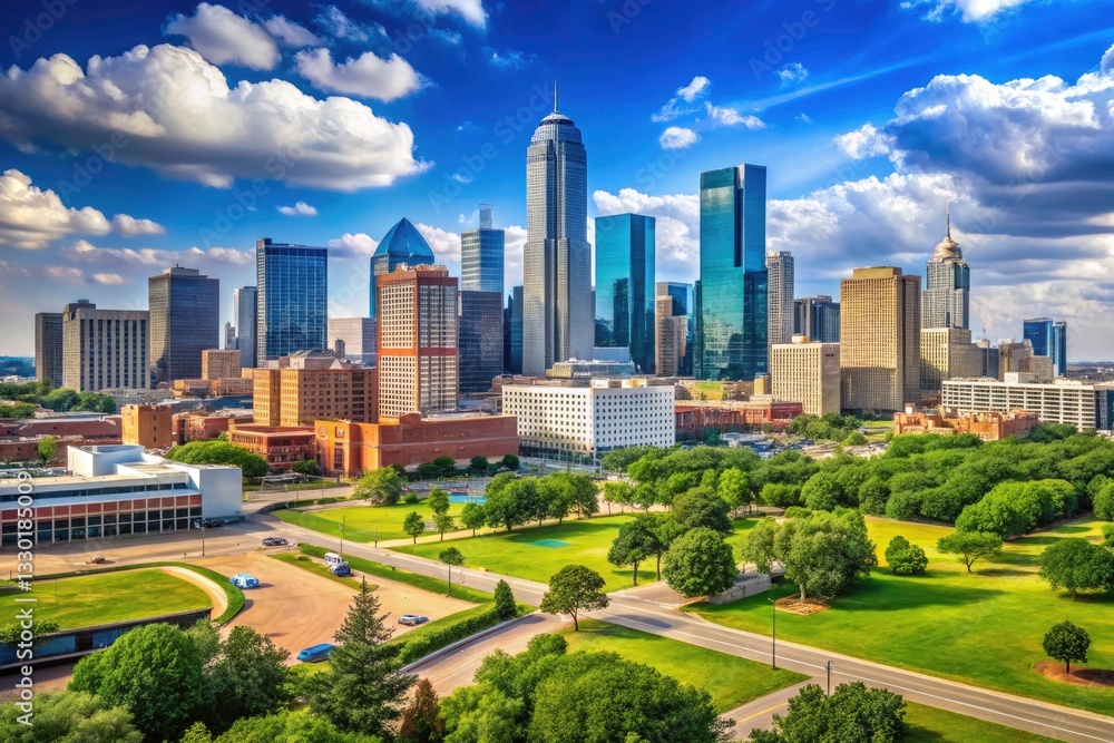 Fototapeta premium Dallas Skyline Dealey Plaza Panorama: Stunning Cityscape Photography