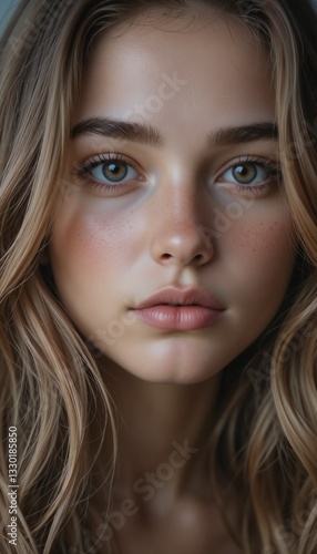 Wallpaper Mural Captivating Close-Up Portrait of a Young Woman girl lady with Blue-Green Eyes Torontodigital.ca