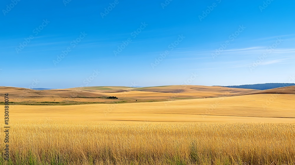 A serene landscape of golden fields under a clear blue sky. A serene landscape of golden fields under a clear blue sky.