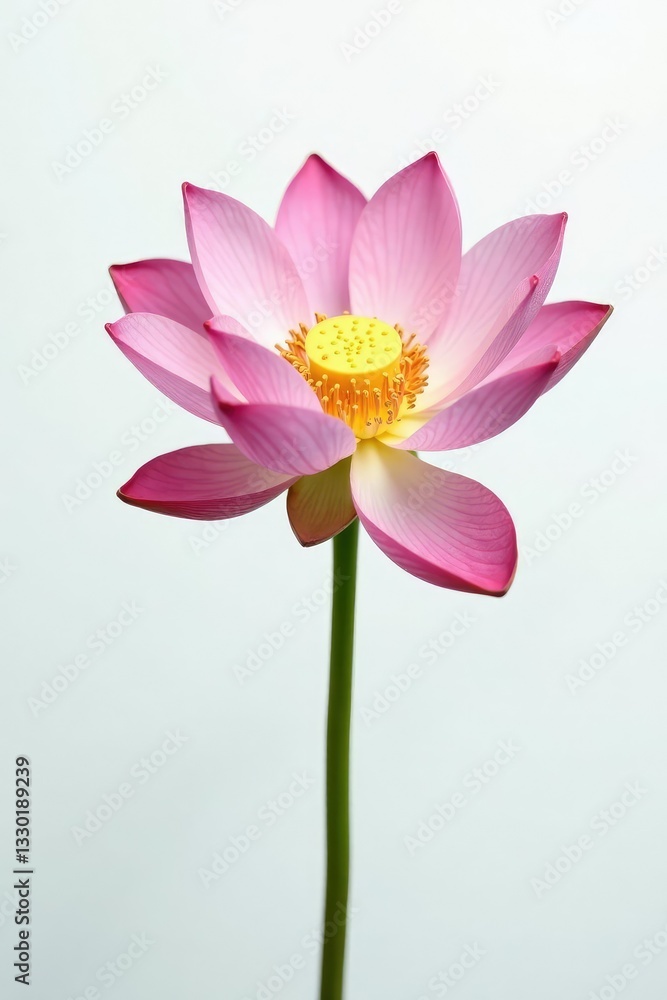 Obraz premium Single lotus flower on crisp white background, lotus, botanical