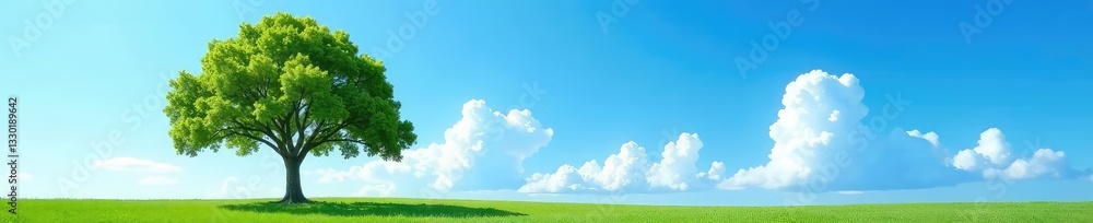 Obraz premium Single majestic tree against a clear blue sky, tree, heavens