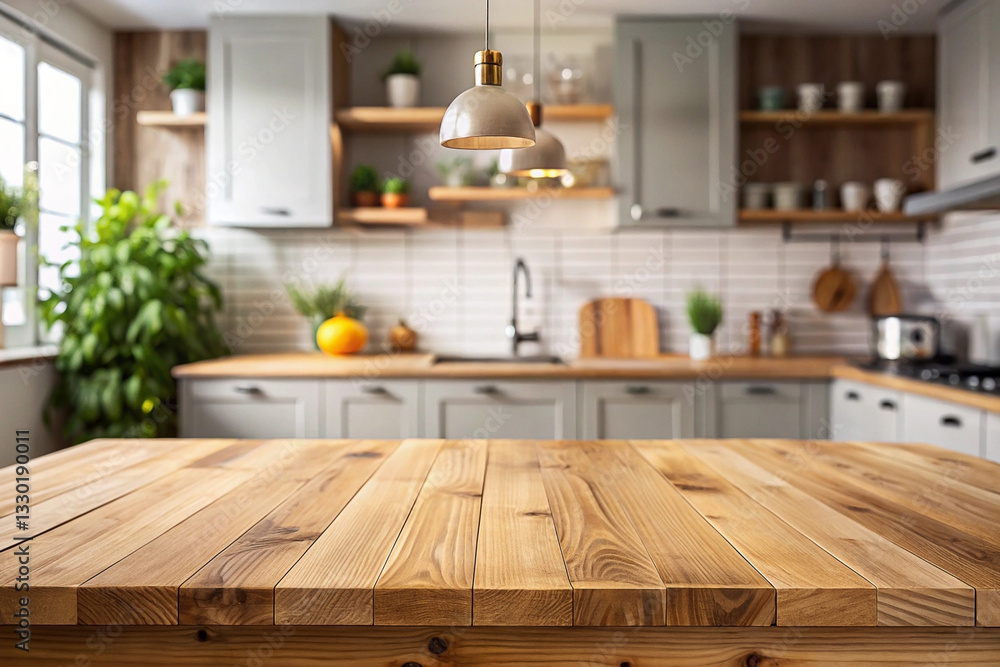 Light and airy kitchen with wooden countertops and open shelving Light and airy kitchen with wooden countertops and open shelving