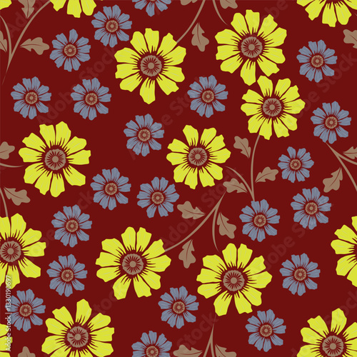 Wallpaper Mural Exotic hand drawn flowers, seamless patterns with floral for fabric, textiles, clothing, wrapping paper, cover, banner, home decor, abstract backgrounds. Vector illustration Torontodigital.ca