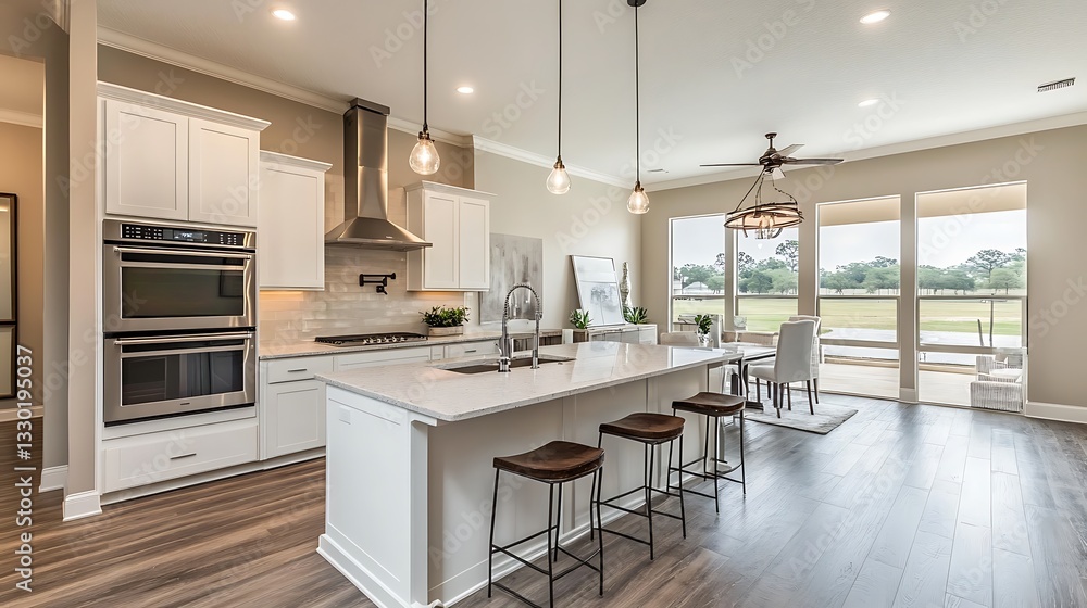 Modern kitchen with a spacious layout and natural light, designed for cooking and entertaining. Modern kitchen with a spacious layout and natural light, designed for cooking and entertaining.