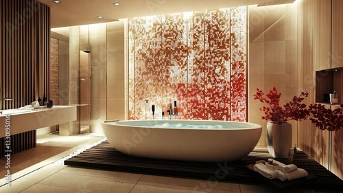 Luxurious, modern spa bathroom with a soaking tub