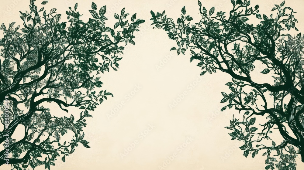 Fototapeta premium Elegant Green Tree Branches Frame Design