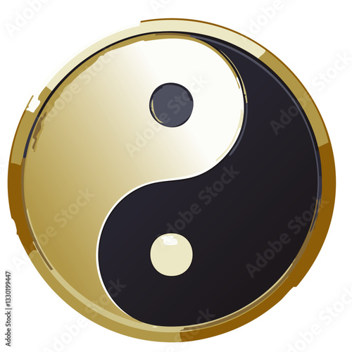 Golden Yin-Yang Symbol with a Swirling Brushstroke Texture

