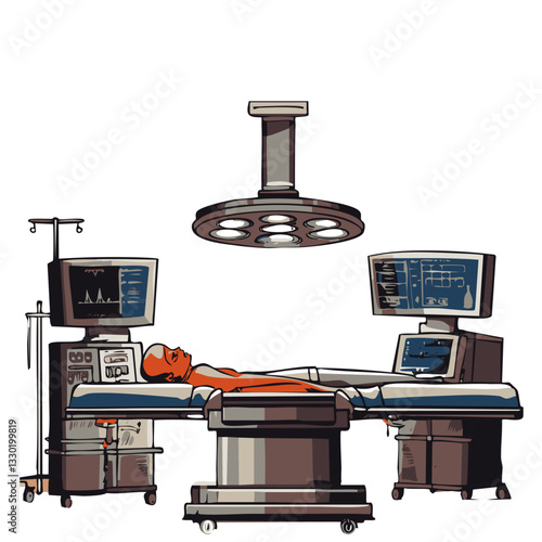 Modern Operating Room with Advanced Medical Equipment and a Patient on the Surgical Table

