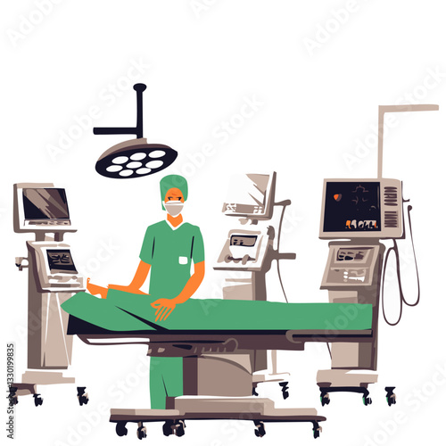 Modern Operating Room with Advanced Medical Equipment and a Patient on the Surgical Table

