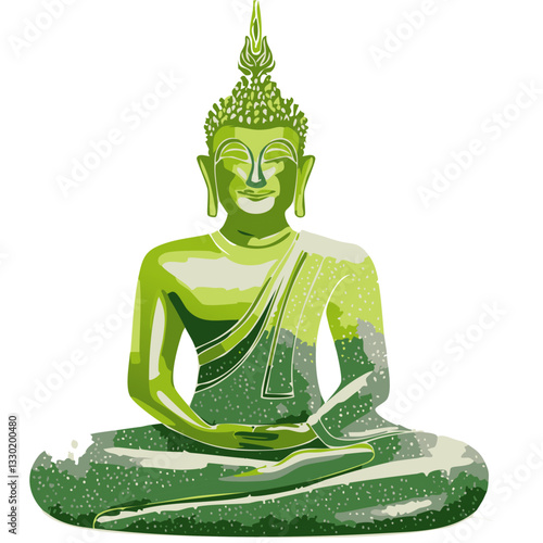 Green Polygonal Buddha Statue in a Meditative Pose


