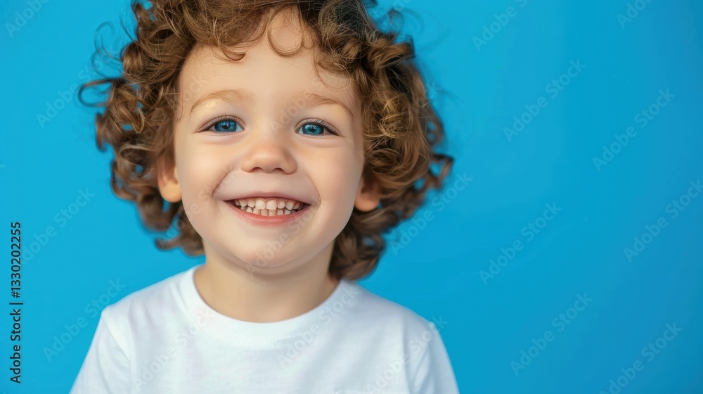 Portrait of a smiling young child with a blue backdrop Portrait of a smiling young child with a blue backdrop