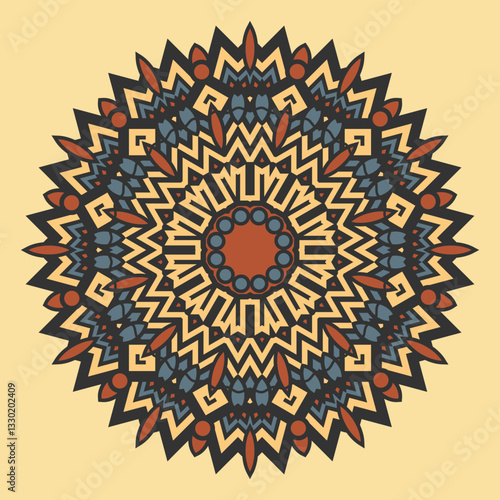 Multicolored mandala, round ornamental pattern, decorative element. Design for bandana, neckerchief, tablecloth or other. Version 3. Vector illustration