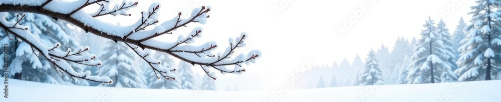 Snowy forest branches isolated on white background, nature, frozen, branch Snowy forest branches isolated on white background, nature, frozen, branch