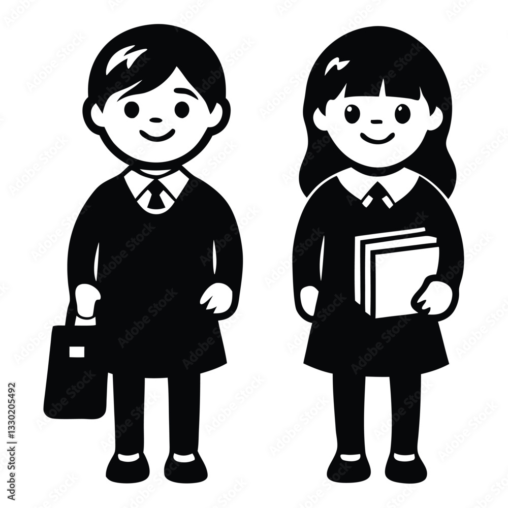 Happy little kid going to school vector illustration Children vector silhouette Happy little kid going to school vector illustration Children vector silhouette