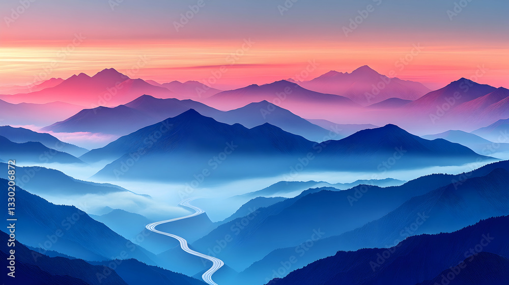 Obraz premium Mountainous Sunrise Panorama