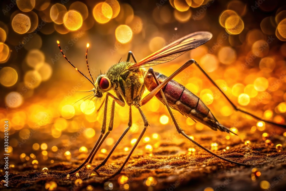 Golden Hour Mosquito Macro Night Photography - Close Up Insect Photo Golden Hour Mosquito Macro Night Photography - Close Up Insect Photo