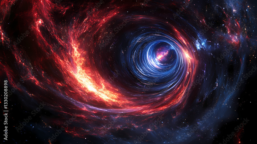 Time warp high speed space vortex tunnel with glowing red blue light trails streaks through dark abstract cosmos. Starlight Trails. Illustration Time warp high speed space vortex tunnel with glowing red blue light trails streaks through dark abstract cosmos. Starlight Trails. Illustration