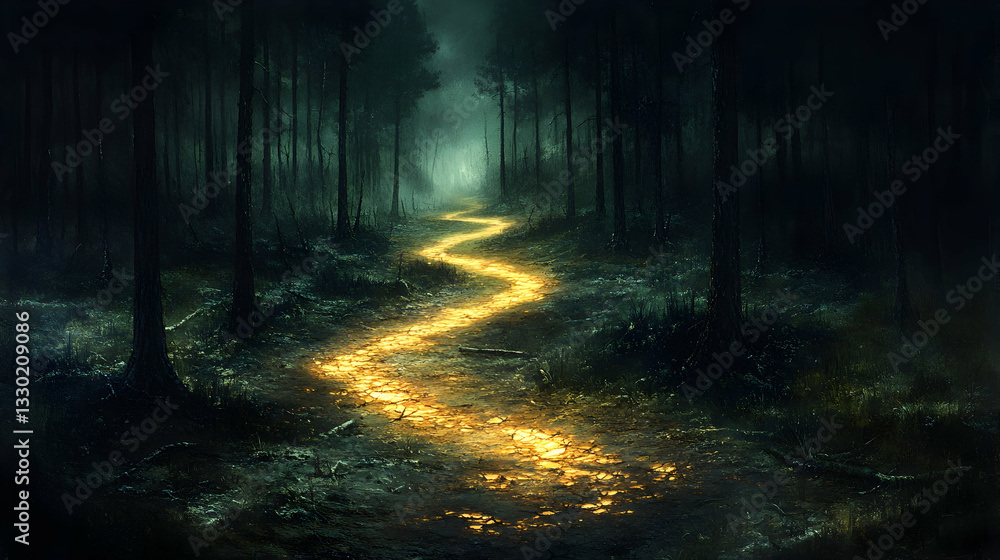 Naklejka premium Mystical forest path glows