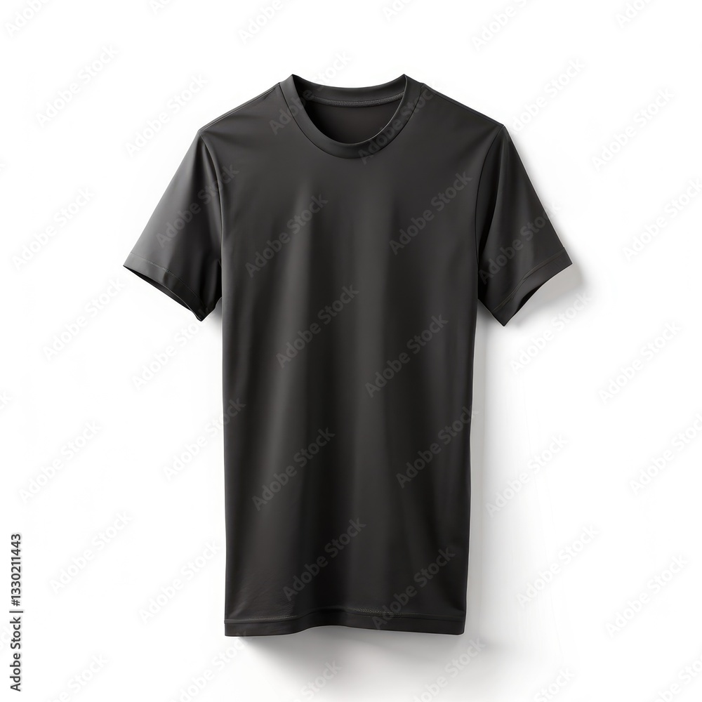 Black T-Shirt Hanging on White Wall. Generative AI Black T-Shirt Hanging on White Wall. Generative AI