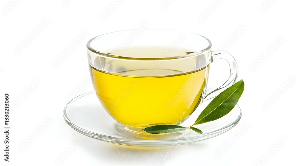 Glass cup of hot green tea isolated on white Glass cup of hot green tea isolated on white