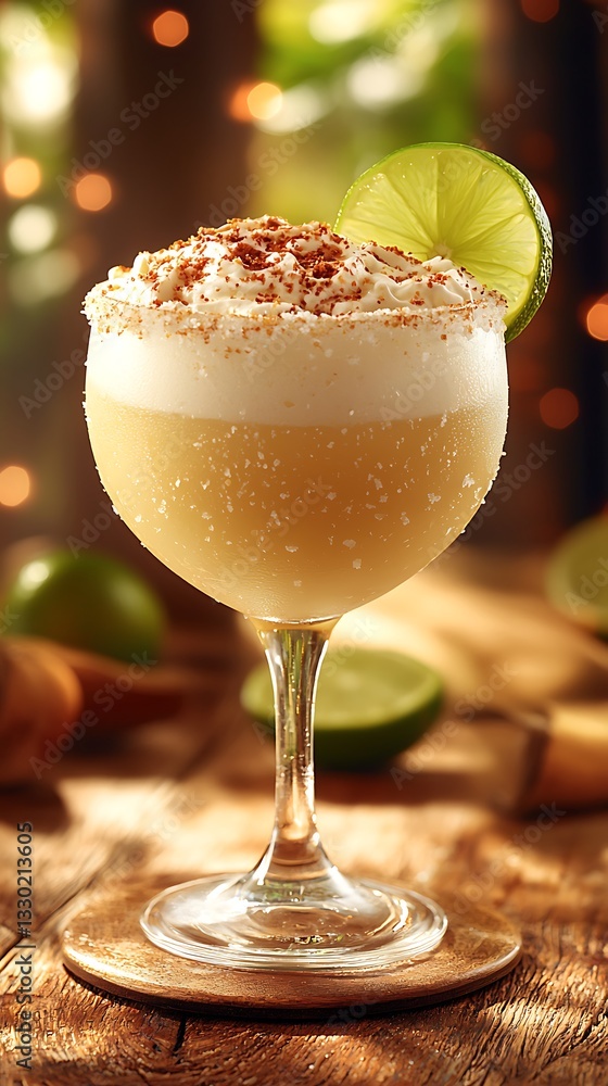Festive Lime Cocktail on Wooden Table Festive Lime Cocktail on Wooden Table