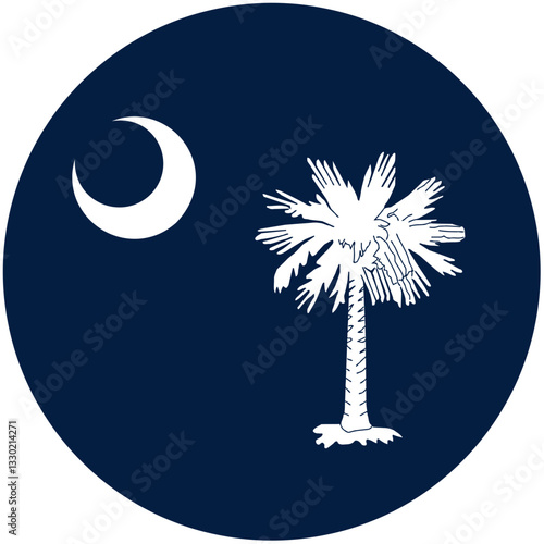 South Carolinas Proud Emblem, A Crescent Moon And Palmetto Tree Standing Tall Against A Deep Navy Blue Circular Background