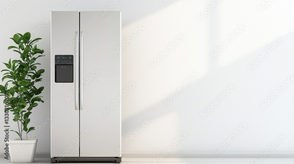 Modern smart refrigerator in a sleek kitchen setting, neatly arranged with fresh groceries, reflecting a clean and healthy lifestyle Modern smart refrigerator in a sleek kitchen setting, neatly arranged with fresh groceries, reflecting a clean and healthy lifestyle