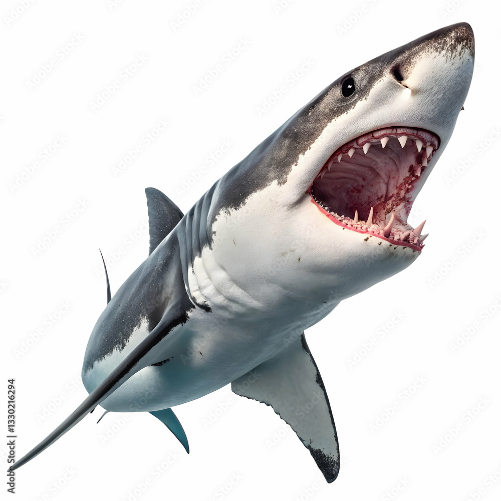 Naklejka premium Bloody shark realistic isolated 3d render.