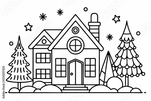 Coloring page line art the chrismas home black vector