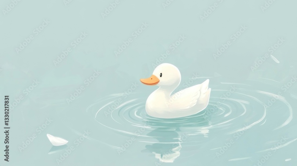 Cute white duck swimming in a tranquil pond Cute white duck swimming in a tranquil pond