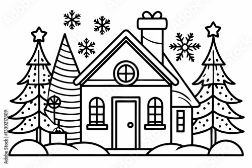 Coloring page line art the chrismas home black vector