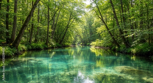 Crystal Clear River in a Forest