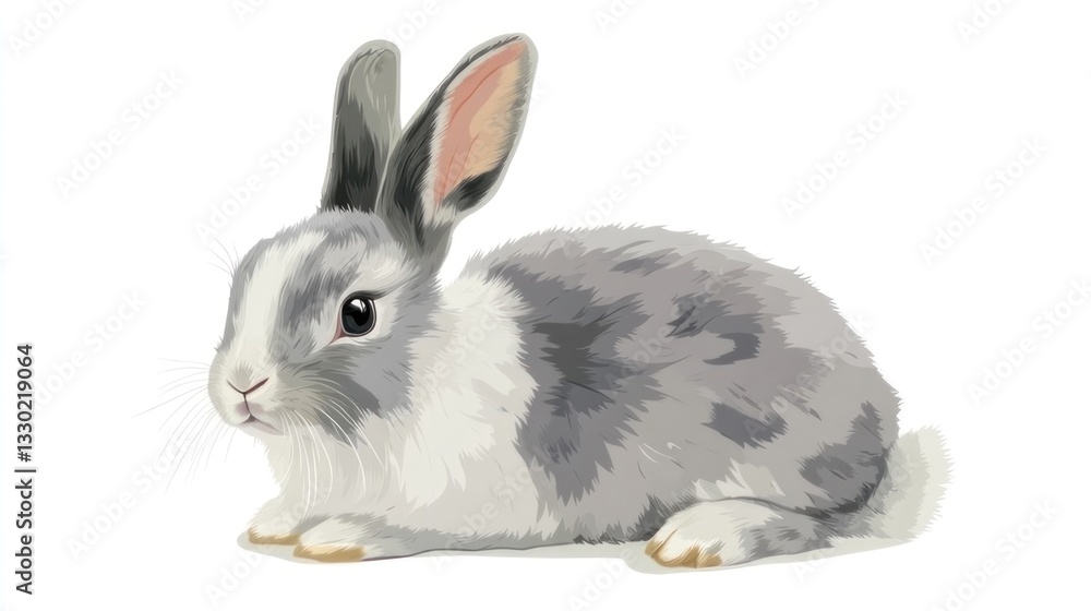 Obraz premium Cute gray and white rabbit illustration