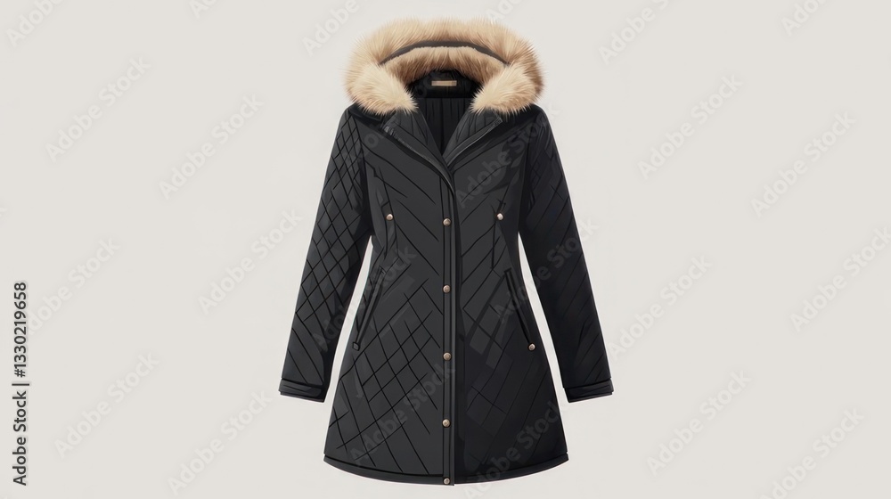 Obraz premium Stylish quilted hooded winter coat