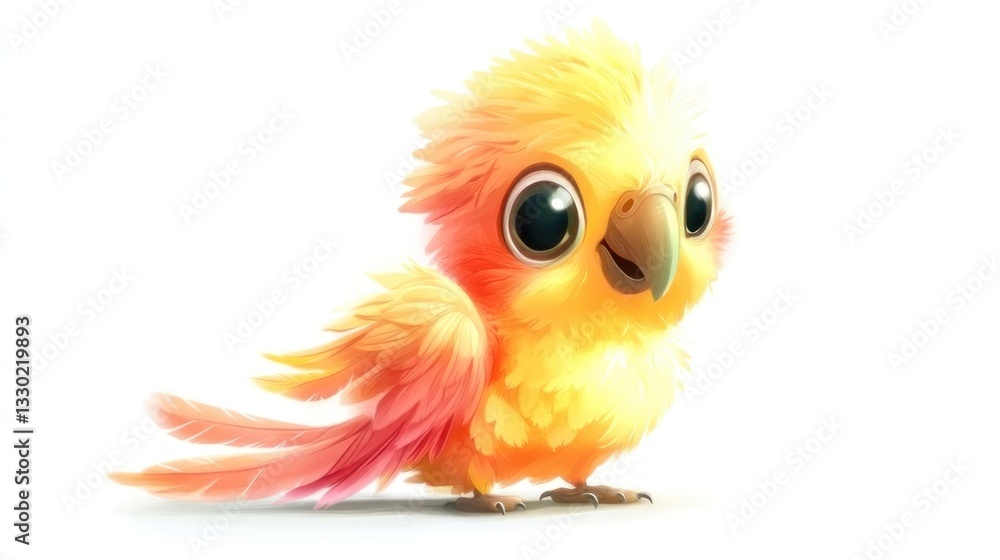 Obraz premium Cute, fluffy, yellow-orange baby parrot
