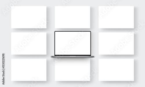 Laptop Screen And Blank Screens For Showcasing Your Website Design. Vector Illustration