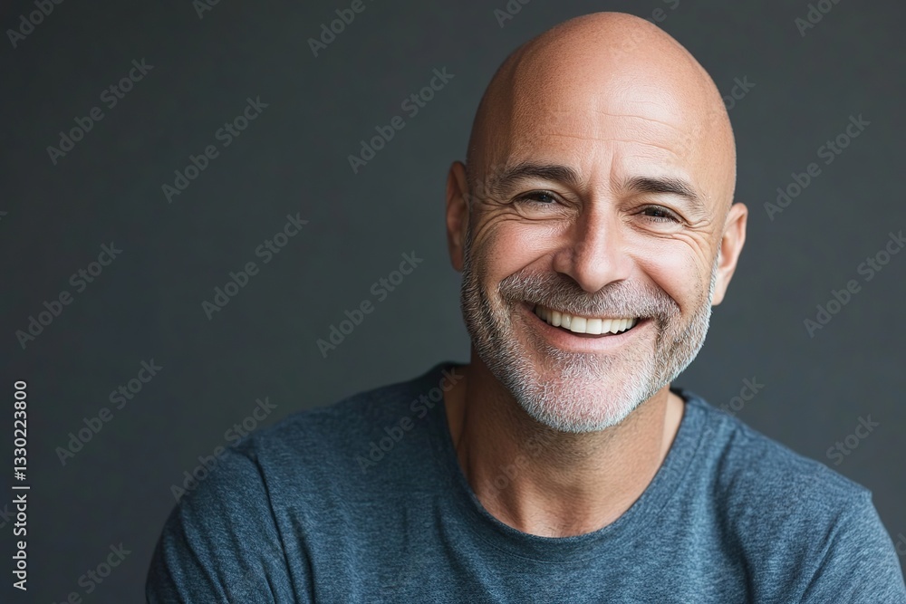 Portrait of middle age bald man on grey background Portrait of middle age bald man on grey background
