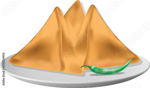 samosa served in plate with green chilli