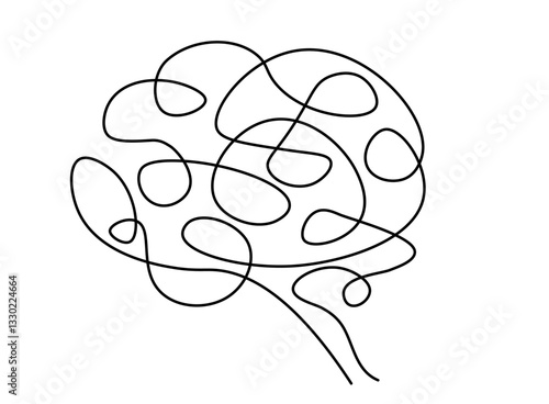 Continuous linear drawing of human brain icon. Hand drawn minimalism style outline logo of mind. Doodle brain vector design element. Editable stroke