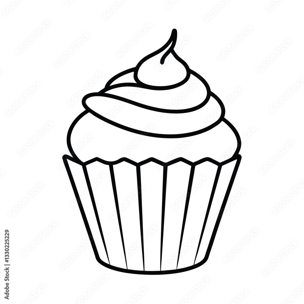 Delicious Swirl Cupcake, Sweet Treat, Bakery Dessert, Line Art Delicious Swirl Cupcake, Sweet Treat, Bakery Dessert, Line Art