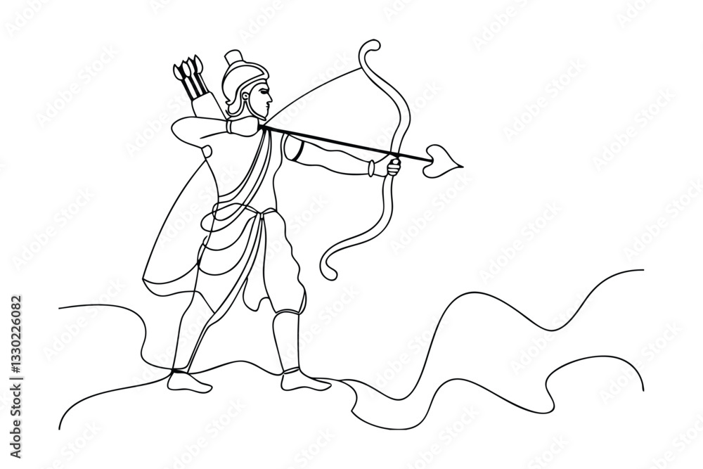 Fototapeta premium Lord Ramas Archery Skill One Line Drawing, Hindu Deity, Indian Mythology