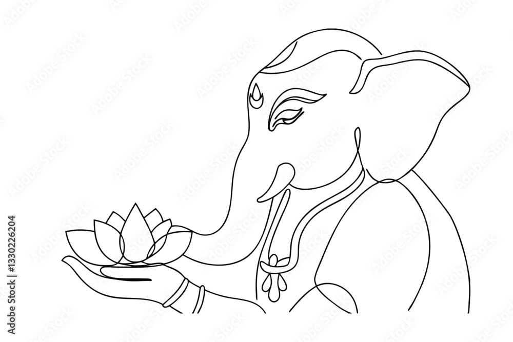 Obraz premium Line Drawing of Ganesha Holding a Lotus Flower