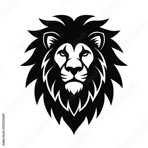 Majestic Lion Head, Black and White, Wild Animal, Vector Art, Graphic Design, Logo, Emblem, Symbol, 